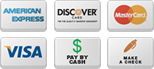 american express, discover, mastercard, visa, cash, check