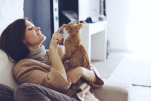 Woman Playing With Cat